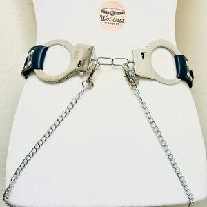 Black and silver faux leather handcuff waist belt